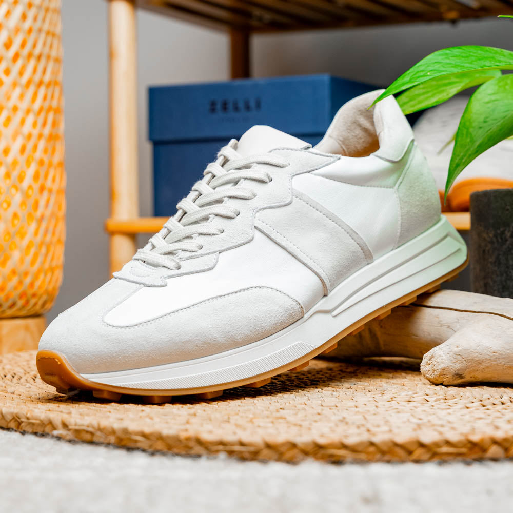 ROXI Suede & Calfskin Sneaker | White