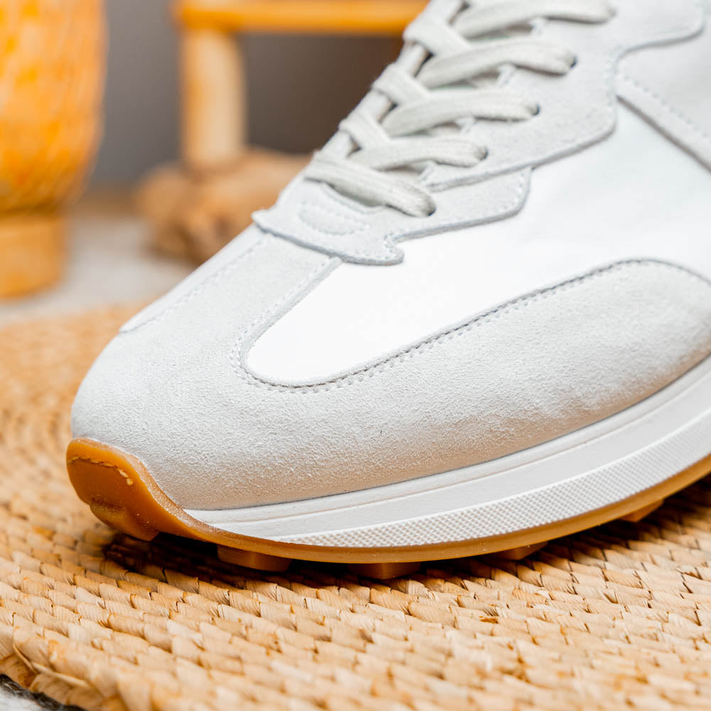 ROXI Suede & Calfskin Sneaker | White