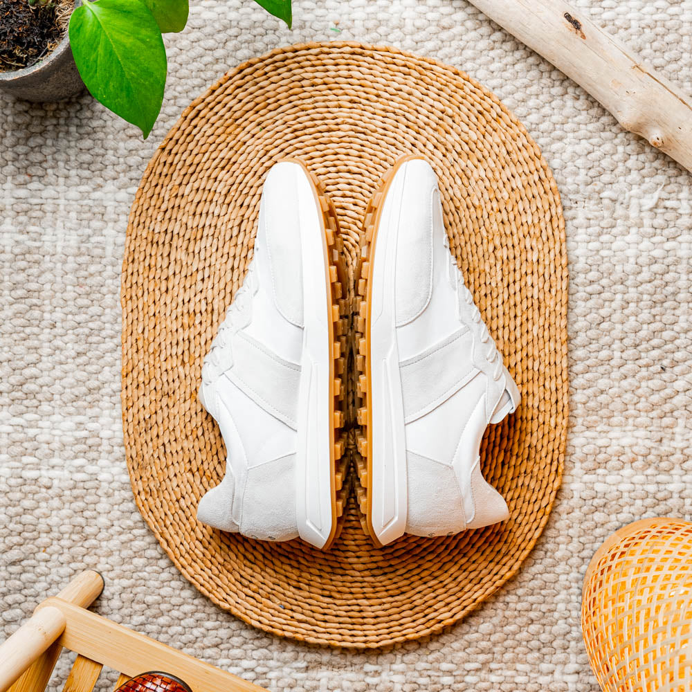 ROXI Suede & Calfskin Sneaker | White
