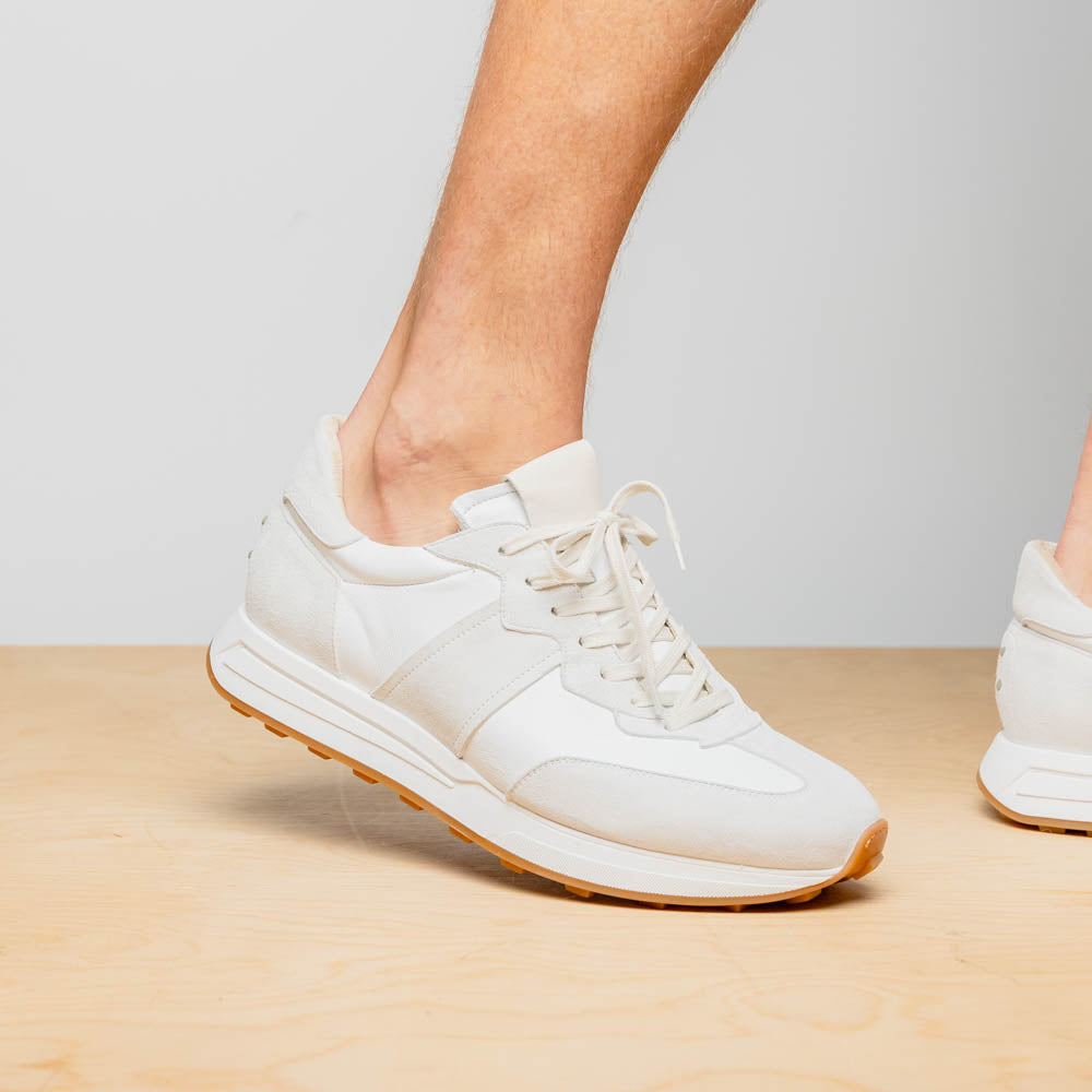 ROXI Suede & Calfskin Sneaker | White