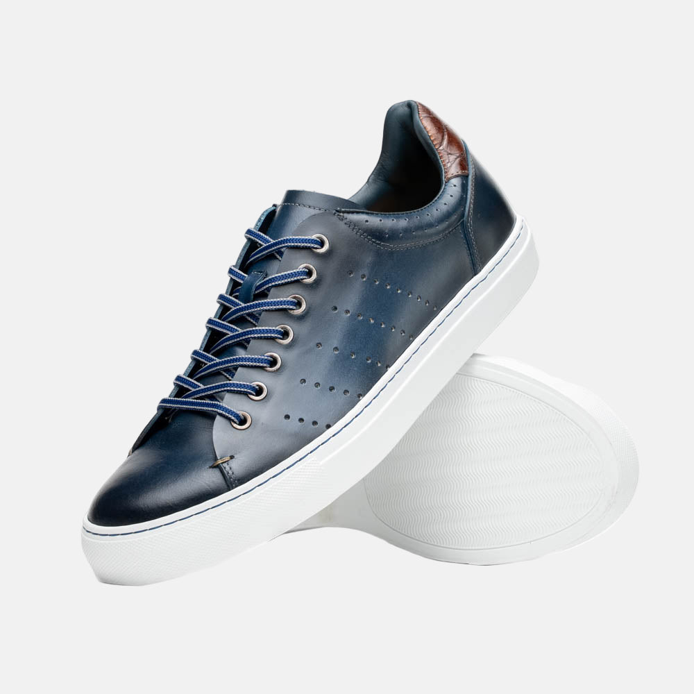 Russo Burnished Italian Calfskin Sneaker | Navy