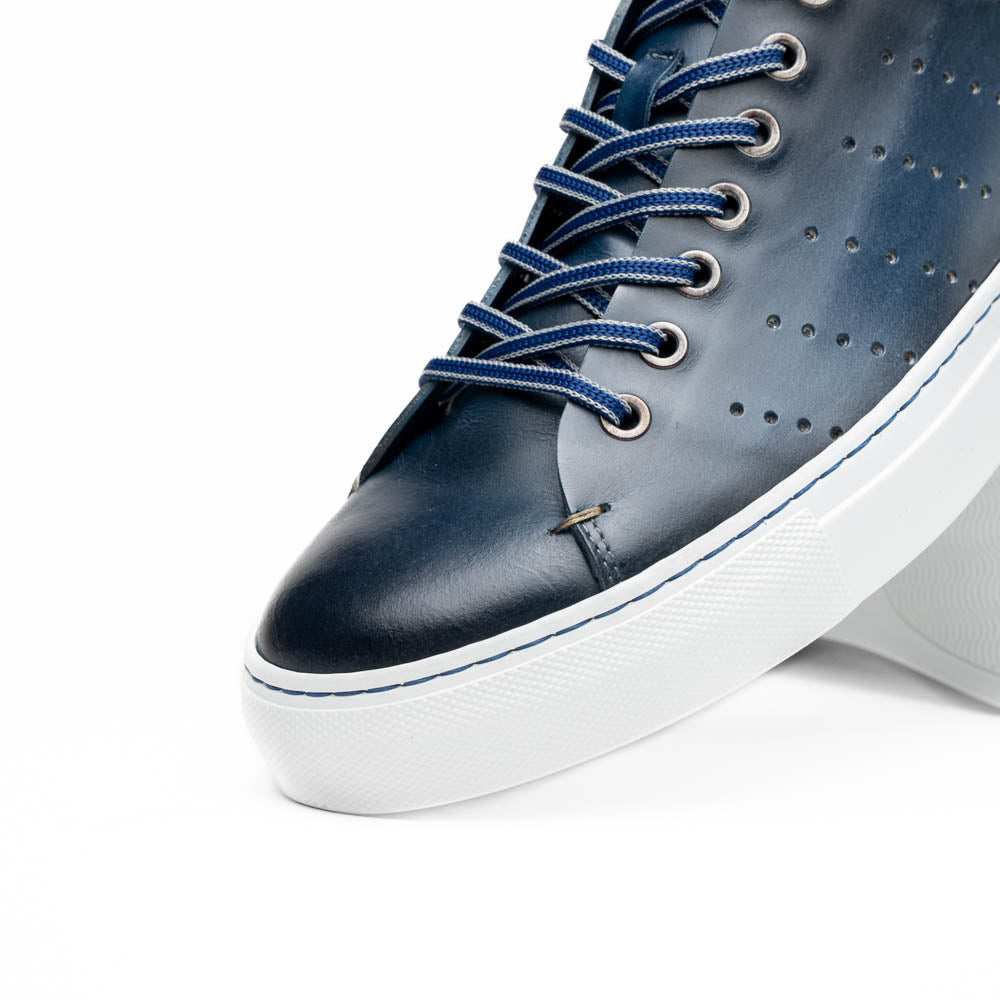 Russo Burnished Italian Calfskin Sneaker | Navy