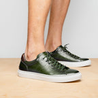 Russo Burnished Italian Calfskin Sneaker | Olive