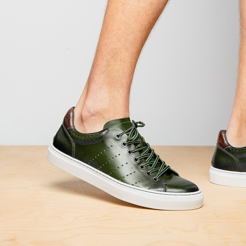 Russo Burnished Italian Calfskin Sneaker | Olive