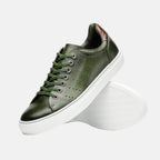 Russo Burnished Italian Calfskin Sneaker | Olive