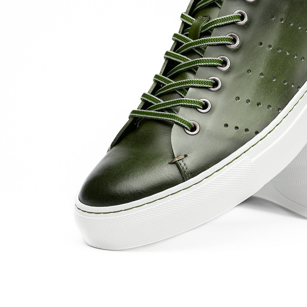 Russo Burnished Italian Calfskin Sneaker | Olive