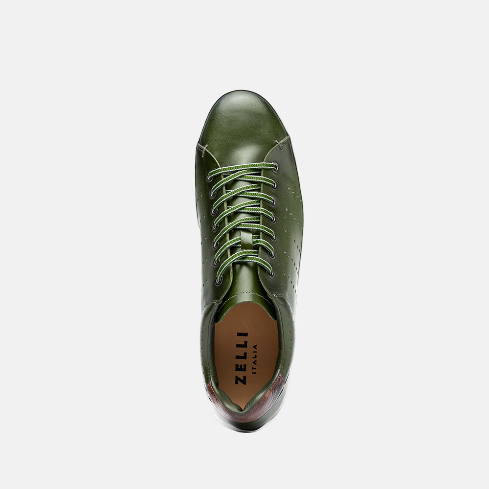 Russo Burnished Italian Calfskin Sneaker | Olive