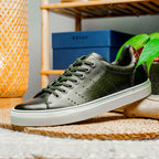 Russo Burnished Italian Calfskin Sneaker | Olive