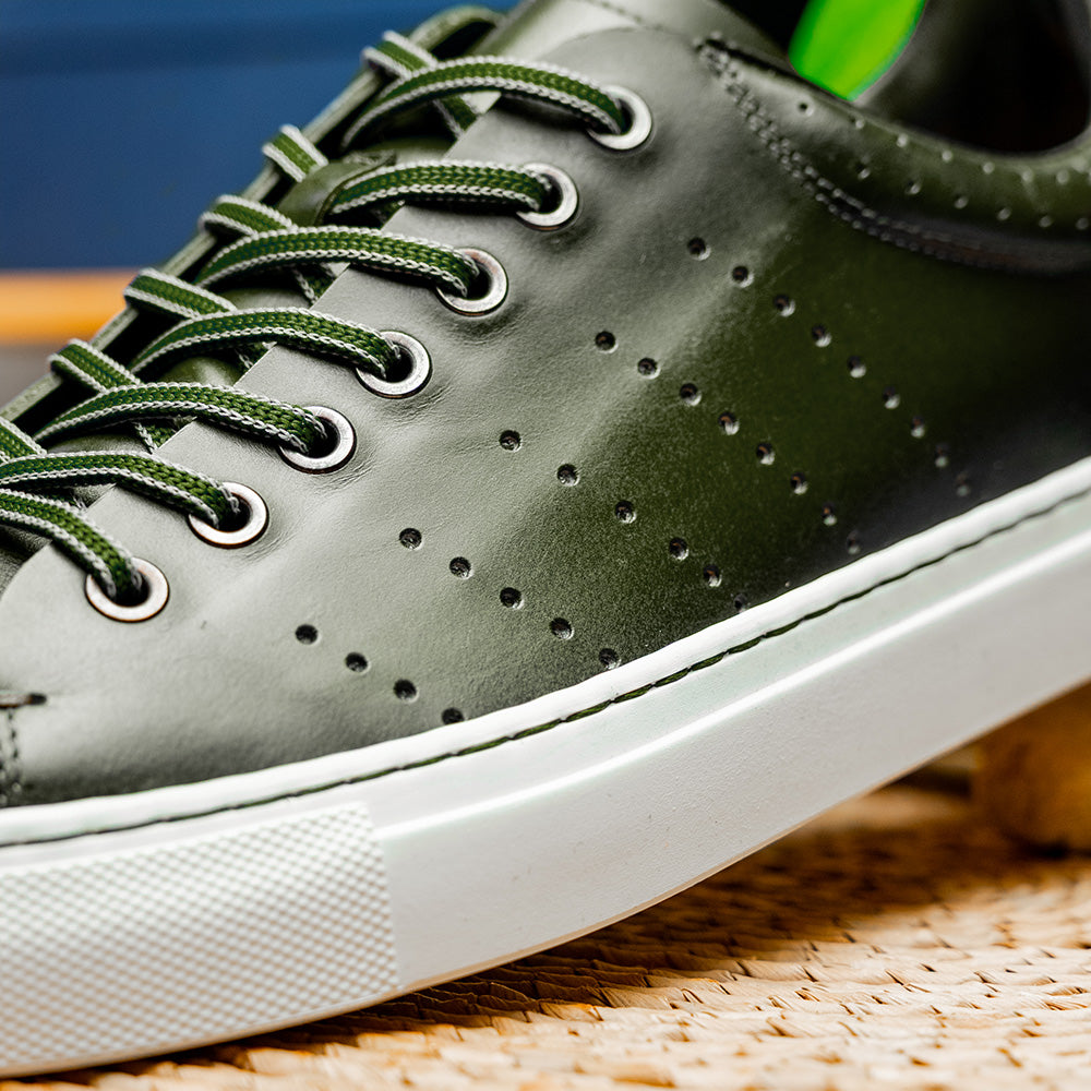 Russo Burnished Italian Calfskin Sneaker | Olive