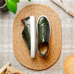 Russo Burnished Italian Calfskin Sneaker | Olive
