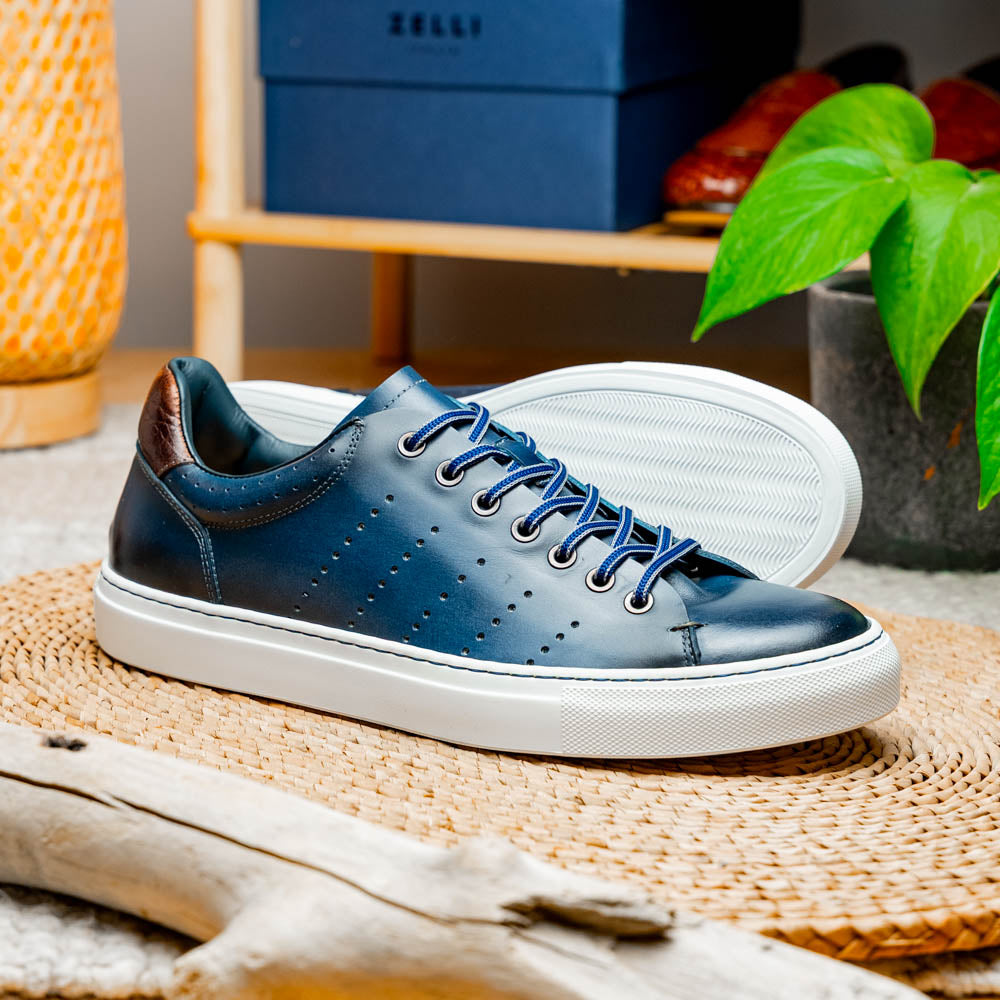 Russo Burnished Italian Calfskin Sneaker | Navy