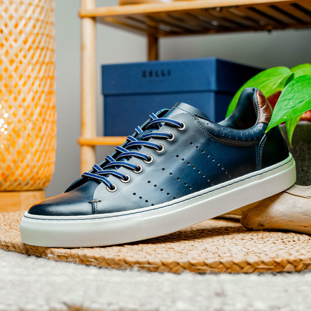 Russo Burnished Italian Calfskin Sneaker | Navy
