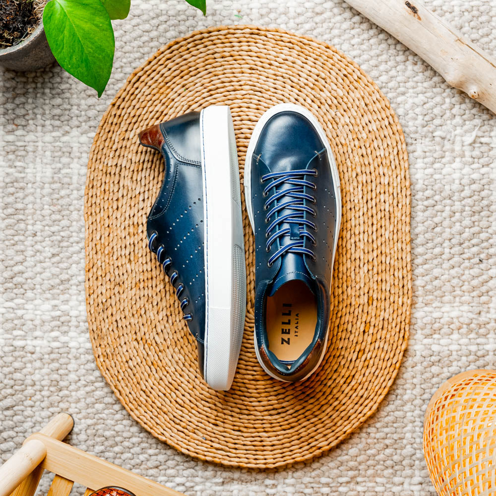 Russo Burnished Italian Calfskin Sneaker | Navy