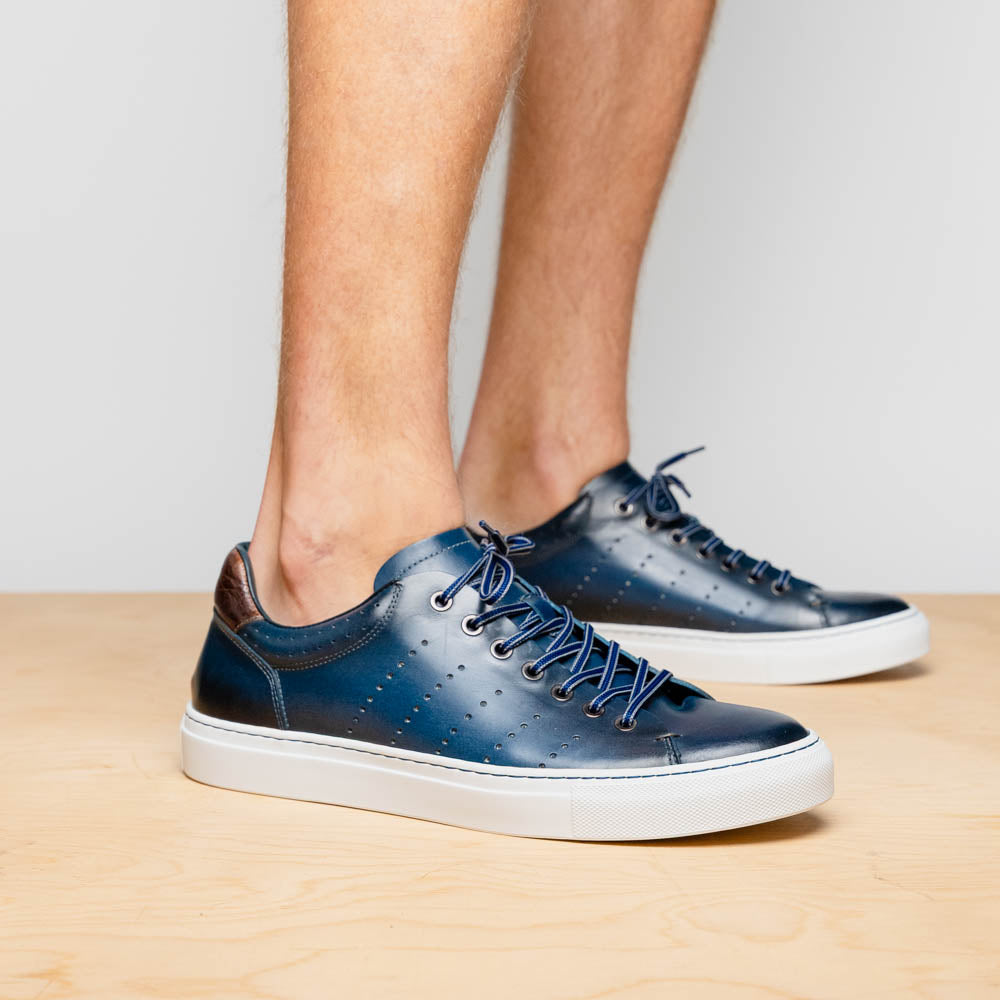 Russo Burnished Italian Calfskin Sneaker | Navy