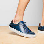 Russo Burnished Italian Calfskin Sneaker | Navy