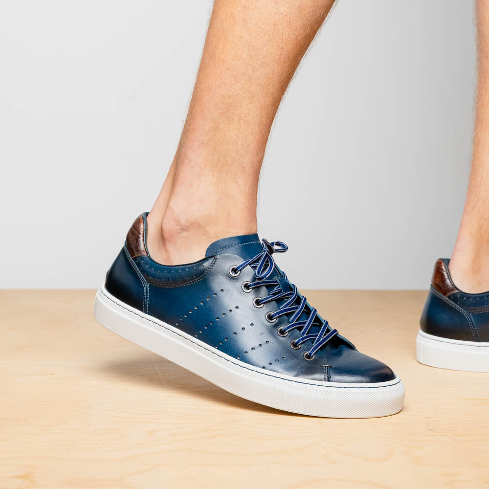 Russo Burnished Italian Calfskin Sneaker | Navy