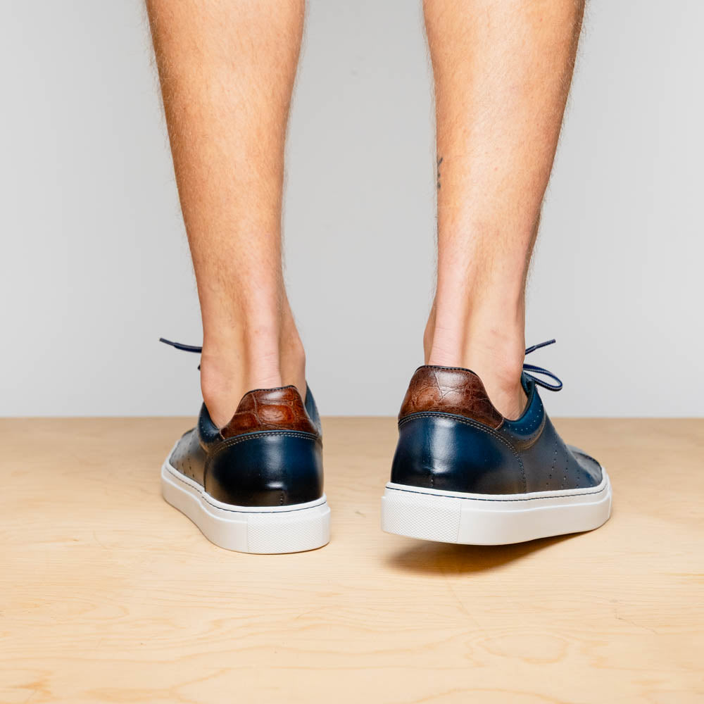 Russo Burnished Italian Calfskin Sneaker | Navy