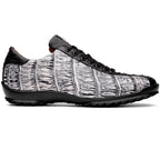 Saulo Alligator and Ostrich Quill Sneaker | Newspaper/Black