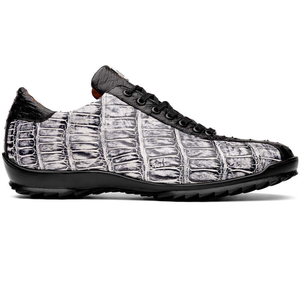 Saulo Alligator and Ostrich Quill Sneaker | Newspaper/Black