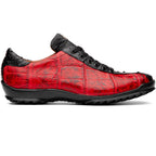 Saulo Alligator and Ostrich Quill City Sneaker | Black/Cherry
