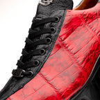 Saulo Alligator and Ostrich Quill City Sneaker | Black/Cherry