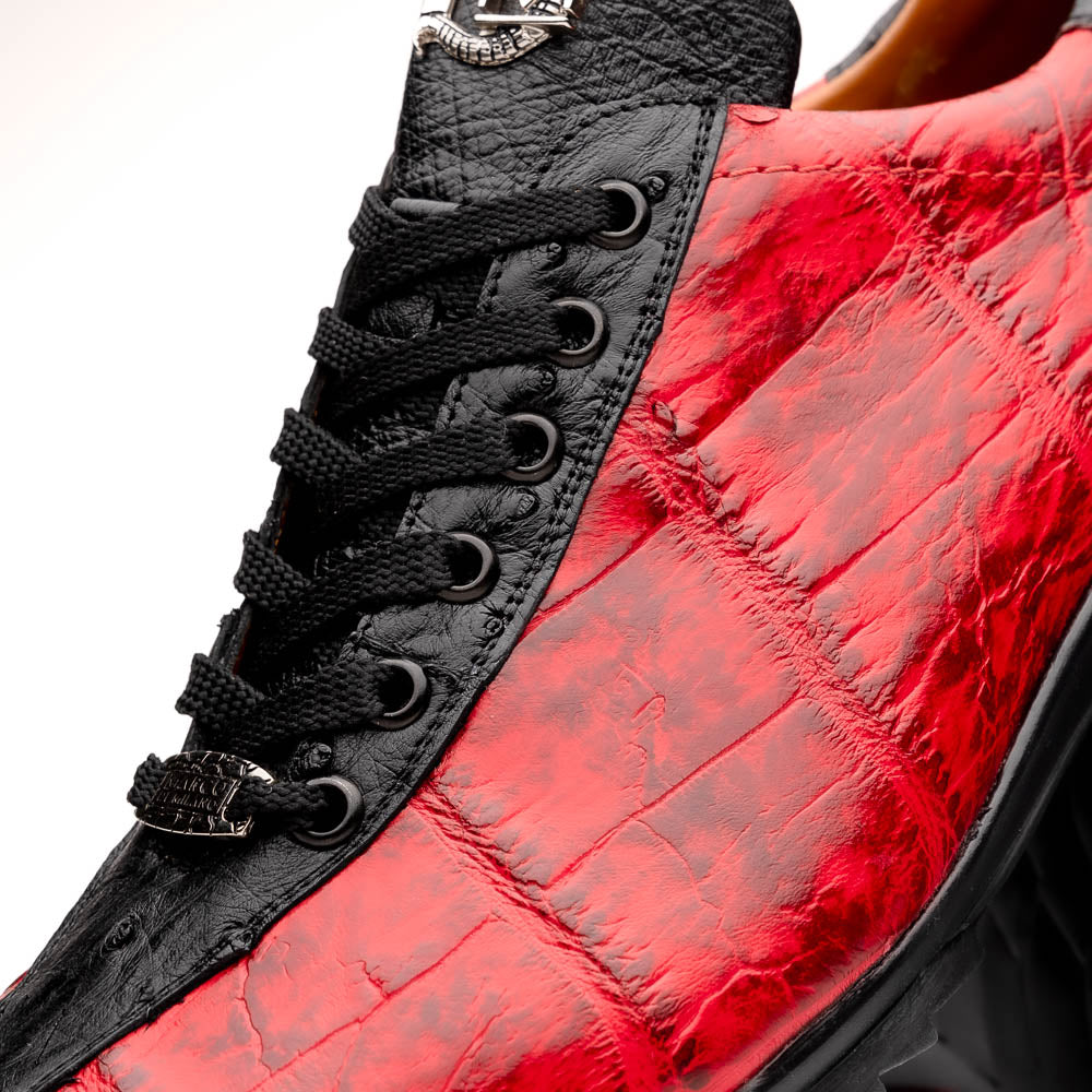 Saulo Alligator and Ostrich Quill City Sneaker | Black/Cherry