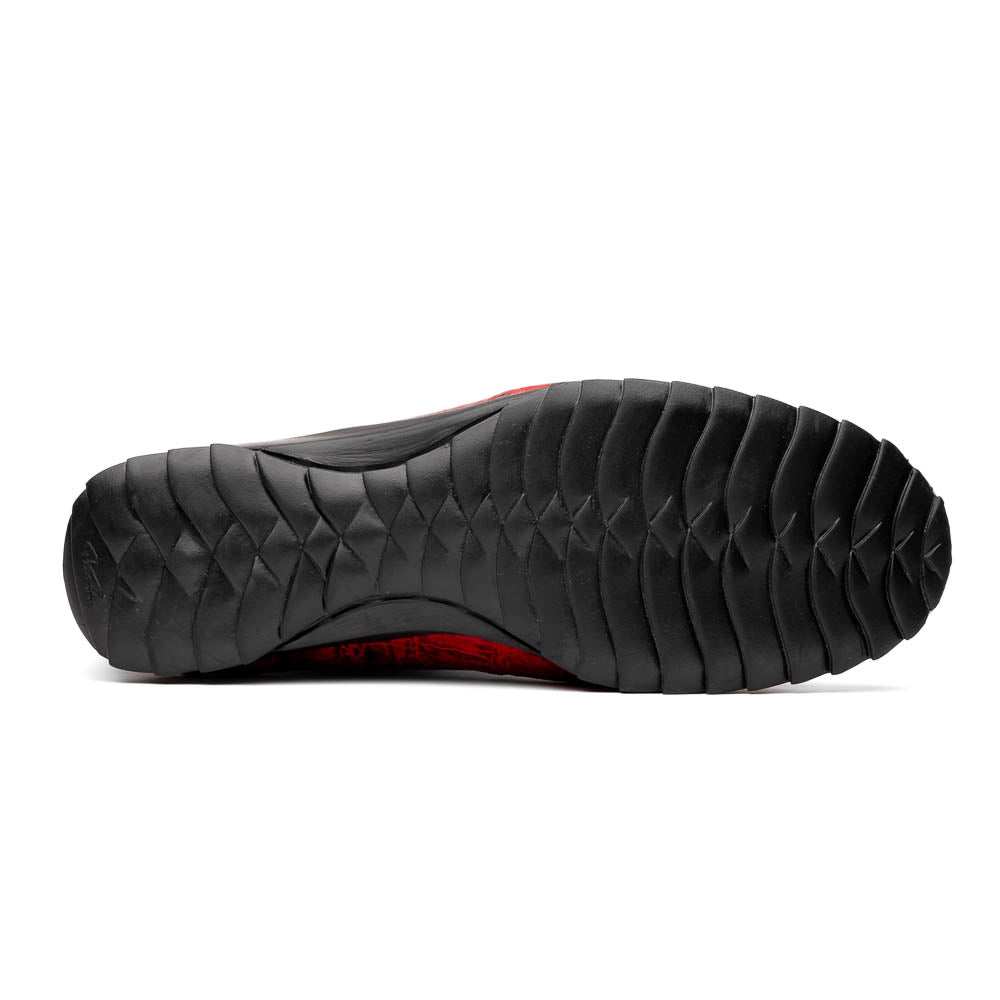 Saulo Alligator and Ostrich Quill City Sneaker | Black/Cherry