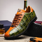 Saulo Alligator and Ostrich Quill Sneaker | Green/Cognac