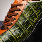 Saulo Alligator and Ostrich Quill Sneaker | Green/Cognac