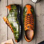 Saulo Alligator and Ostrich Quill Sneaker | Green/Cognac
