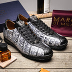 Saulo Alligator and Ostrich Quill Sneaker | Newspaper/Black