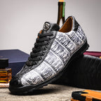 Saulo Alligator and Ostrich Quill Sneaker | Newspaper/Black
