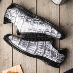 Saulo Alligator and Ostrich Quill Sneaker | Newspaper/Black