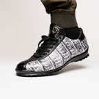 Saulo Alligator and Ostrich Quill Sneaker | Newspaper/Black