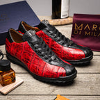 Saulo Alligator and Ostrich Quill City Sneaker | Black/Cherry