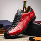 Saulo Alligator and Ostrich Quill City Sneaker | Black/Cherry