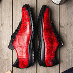 Saulo Alligator and Ostrich Quill City Sneaker | Black/Cherry