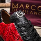 Saulo Alligator and Ostrich Quill City Sneaker | Black/Cherry
