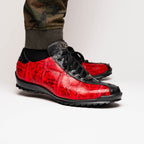 Saulo Alligator and Ostrich Quill City Sneaker | Black/Cherry