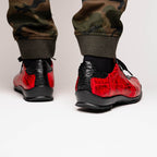 Saulo Alligator and Ostrich Quill City Sneaker | Black/Cherry