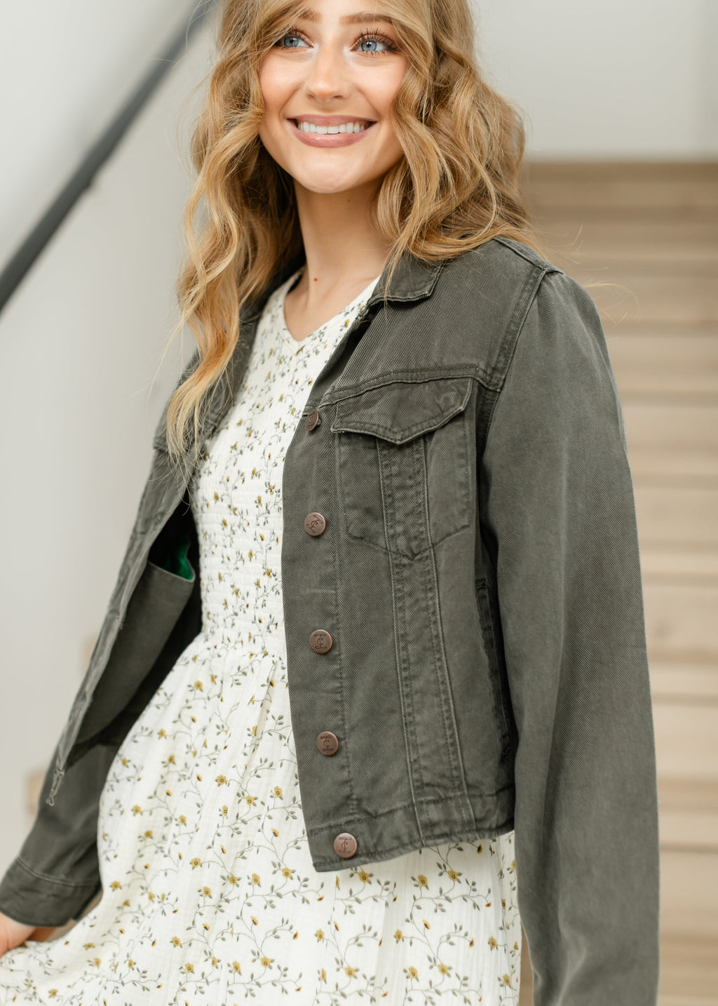 Shea Olive Lightweight Denim Jacket