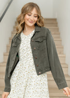 Shea Olive Lightweight Denim Jacket