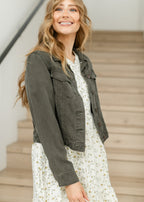 Shea Olive Lightweight Denim Jacket