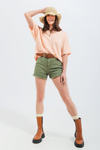 Short Sleeve Jumper in V-Neck in Pink