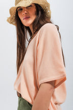 Short Sleeve Jumper in V-Neck in Pink