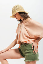 Short Sleeve Jumper in V-Neck in Pink