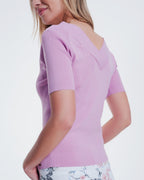Short Sleeve Pink Sweater with V-Neck