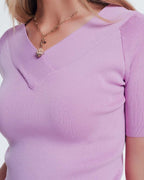 Short Sleeve Pink Sweater with V-Neck