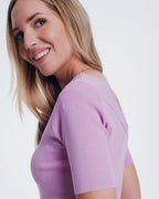 Short Sleeve Pink Sweater with V-Neck