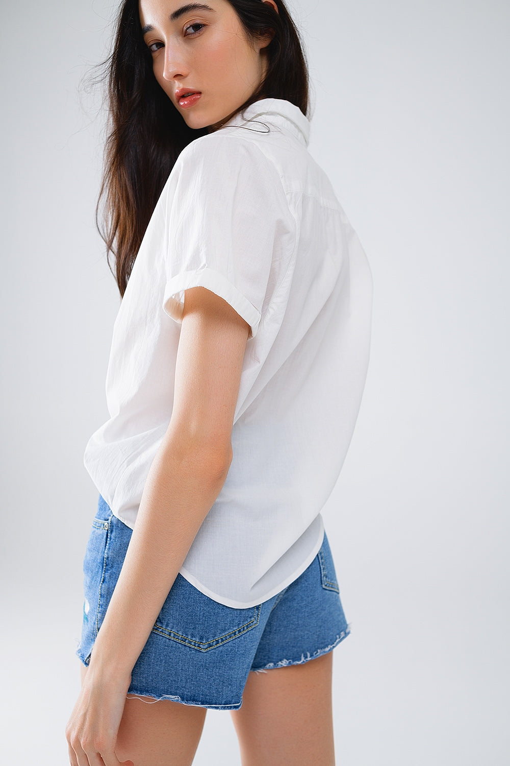 Short Sleeve Relaxed Button Up Shirt in White
